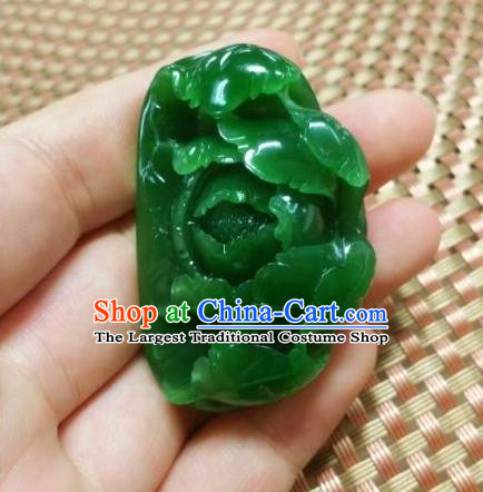 Chinese Ancient Carving Peony Jade Accessories Jade Handgrip Hetian Jade Craft Pendant