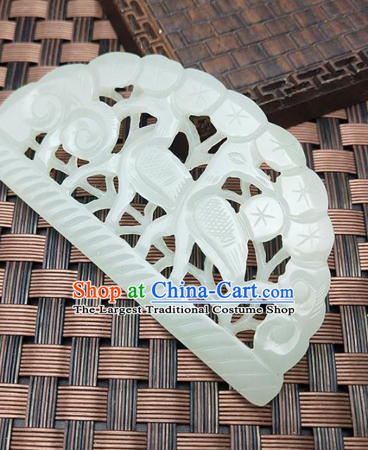 Chinese Handmade Jade Pendant Jade Label Hetian Jade Carving Crane Pine Necklace Accessories Craft