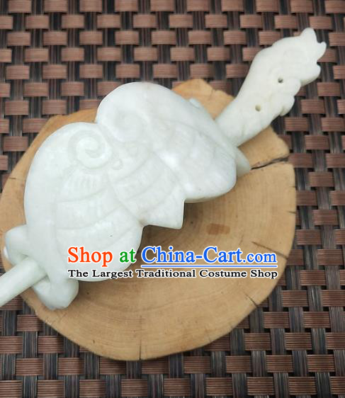 Chinese Ancient Jade Carving Hairdo Crown Headwear Hair Accessories Hanfu Hetian Jade Hairpin