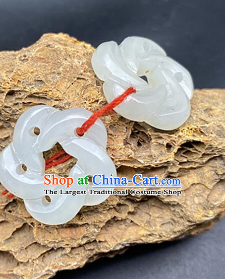 Chinese Ancient Carving Plum White Jade Accessories Hetian Jade Pendant Jade Craft