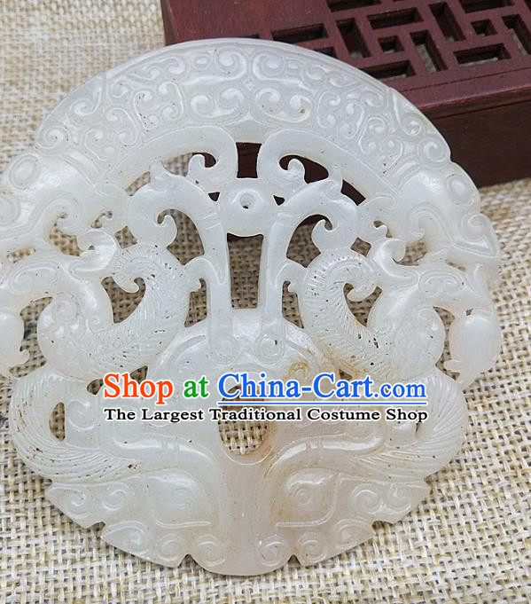 Chinese Handmade Jade Label Craft Jade Necklace Accessories Carving Dragon Phoenix Handgrip Pendant