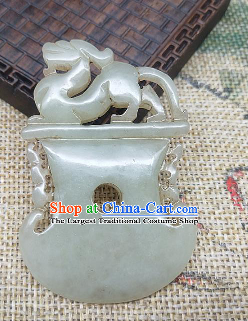 Chinese Handmade Retro Jade Dragon Label Craft Jade Necklace Accessories Carving Handgrip Pendant