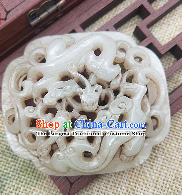 Chinese Handmade Jade Accessories Handgrip Craft Jade Necklace Carving Dragon Jade Label Pendant