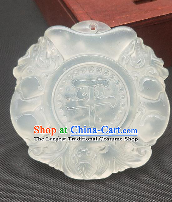 Chinese Handmade Jade Craft Pendant Hsiuyen Jade Label Carving Longevity Lock Jade Necklace Accessories