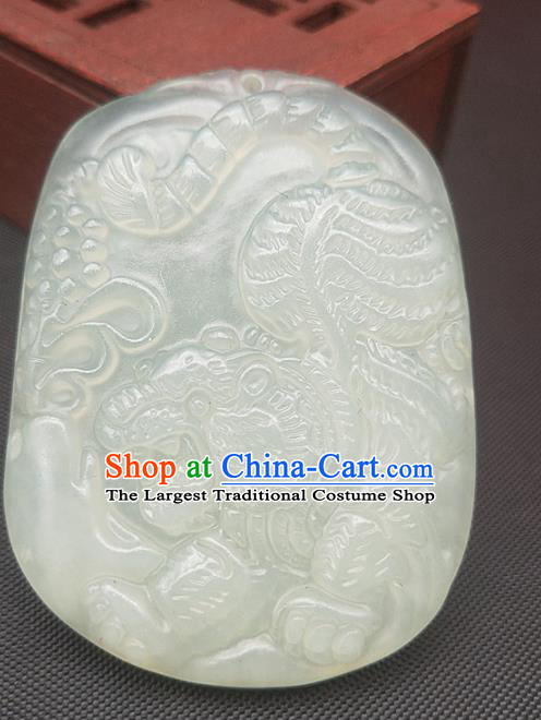 Chinese Handmade Jade Necklace Accessories Craft Pendant Hsiuyen Jade Label Carving Tiger Jade Longevity Lock