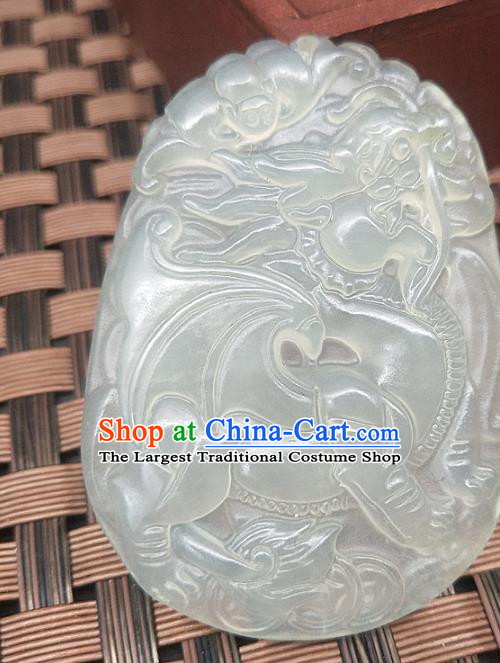 Chinese Handmade Jade Necklace Pendant Hsiuyen Jade Label Carving Kylin Jade Accessories Craft