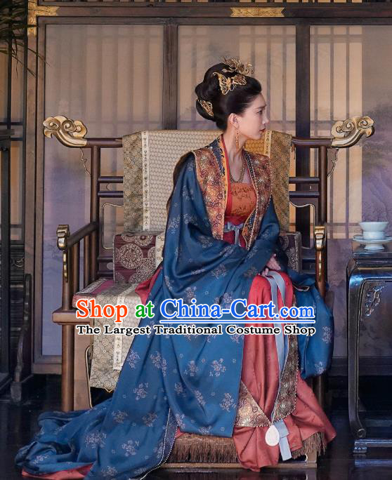 Chinese Ancient Song Dynasty Queen Historical Costumes and Headdress Drama Serenade of Peaceful Joy Empress Cao Danshu Dress Garment