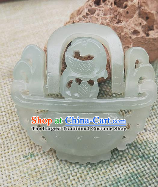 Chinese Handmade Jade Carving Cornucopia Necklace Accessories Handgrip Craft Jade Jewelry Jade Basket Pendant