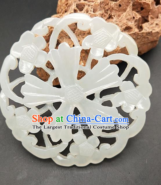 Chinese Retro Hetian Jade Waist Accessories Handgrip Craft Handmade Jade Jewelry Carving Jade Flowers Pendant