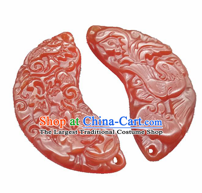 Chinese Handmade Jade Semi Annular Waist Accessories Handgrip Craft Handmade Jade Jewelry Jade Dragon Phoenix Pendant