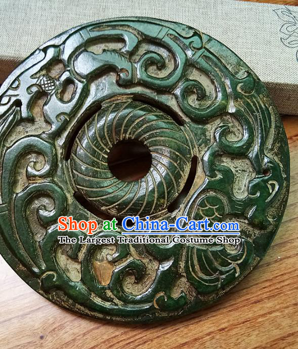 Chinese Handmade Green Jade Annular Accessories Handgrip Craft Handmade Jade Jewelry Jade Carving Waist Pendant