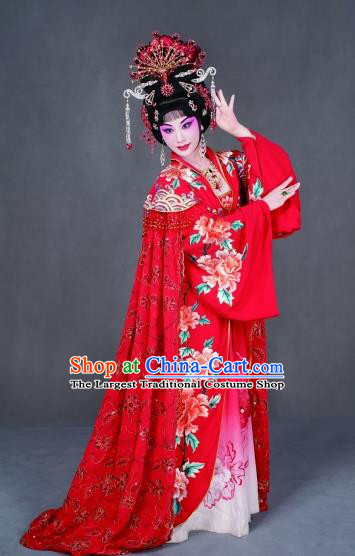 Chinese Peking Opera Diva Garment Costumes the Royal Consort of Tang Apparel Hua Tan Lady Yang Red Dress and Headwear