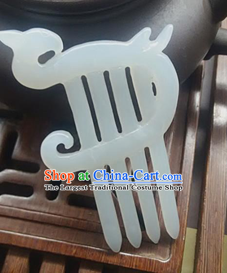 Chinese Ancient Jade Hair Comb Hanfu Hair Accessories Carving Jade Hairpin Headwear