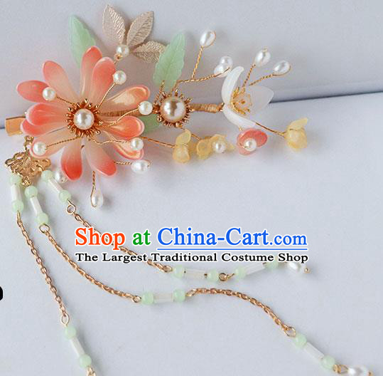 Chinese Ancient Pink Flower Hair Clip Hanfu Hair Accessories Women Headwear Lotus Hairpin