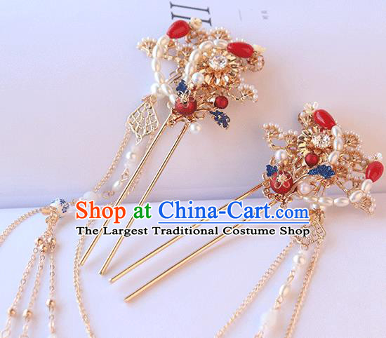 Chinese Ancient Hanfu Hairpin Hanfu Hair Accessories Women Headwear Pearls Phoenix Tassel Hair Clip