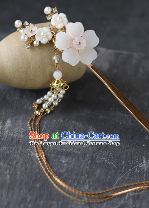 Chinese Ancient Hanfu Tassel Flowers Hair Clip Hair Accessories Women Headwear White Flower Hairpin