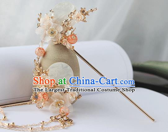 Chinese Ancient Hanfu Silk Flower Tassel Hair Clip Hair Accessories Women Headwear Shell Hairpin