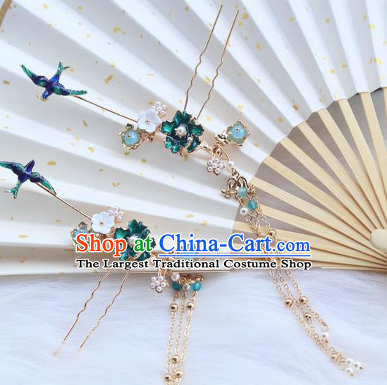 Chinese Ancient Hanfu Tassel Hair Clip Hair Accessories Women Headwear Blueing Hairpin