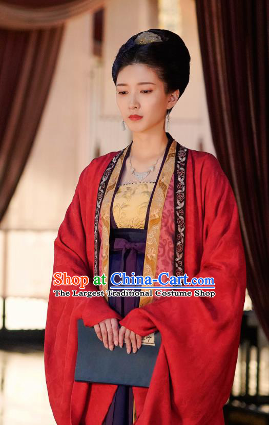 Ancient Chinese Song Dynasty Queen Historical Costumes and Headpieces Drama Serenade of Peaceful Joy Empress Cao Danshu Apparel Garment