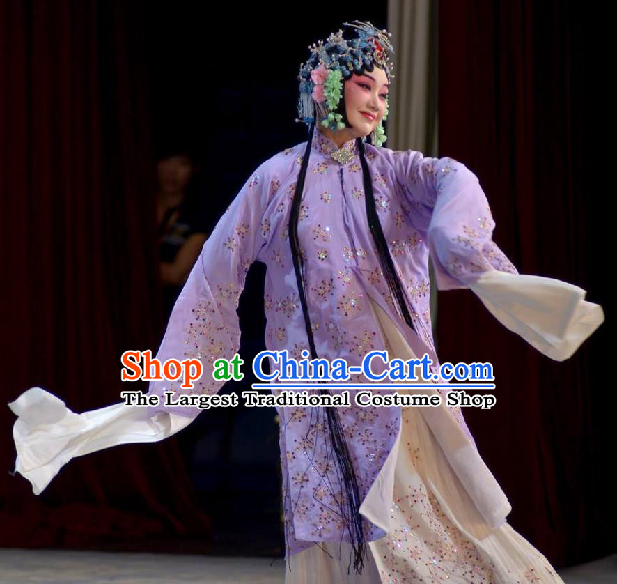 Traditional Chinese Peking Opera Diva Purple Dress Apparel The Dream in Lady Chamber Garment Rich Lady Costumes and Headdress