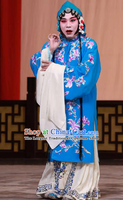 Traditional Chinese Peking Opera Blue Dress Apparel The Dream in Lady Chamber Costumes Young Female Garment and Headwear