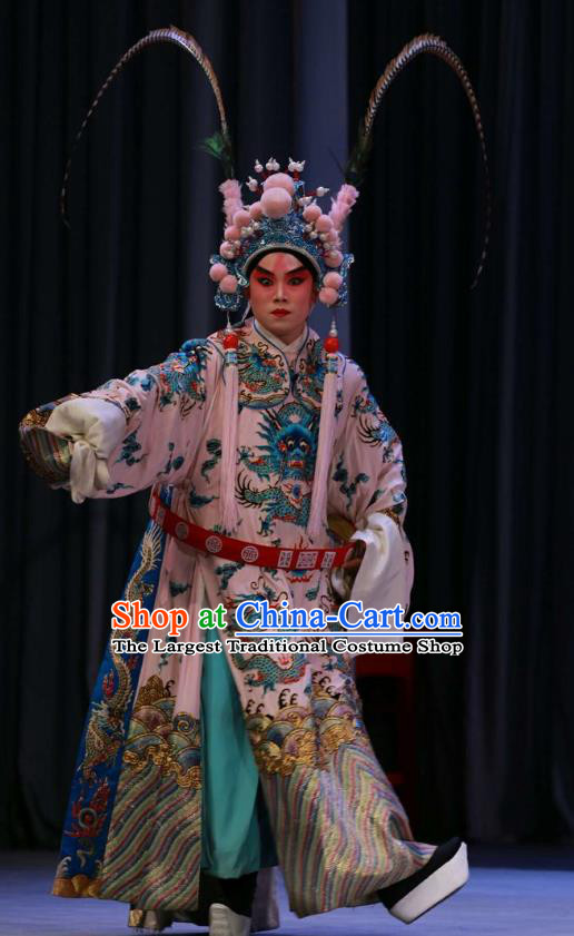 Chinese Peking Opera Wusheng Costumes Garment Peking Opera Lv Bu and Diao Chan Apparels Robe and Headwear