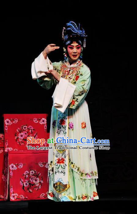 Chinese Traditional Peking Opera Diva Green Dress Garment Apparel Butterfly Fairy Tale Hua Tan Zhu Yingtai Costumes and Headwear