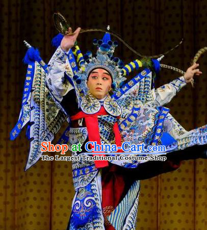 Chinese Kun Opera General Costumes Garment Peking Opera Yandang Mountain Apparels Wusheng Kao Armor Suit with Flags and Hat