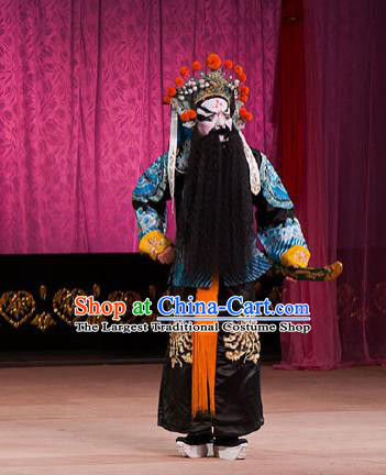 Chinese Beijing Opera Martial Male Garment Peking Opera Judge Bao and the Qin Xianglian Case Takefu Apparels Wusheng Costumes and Headwear