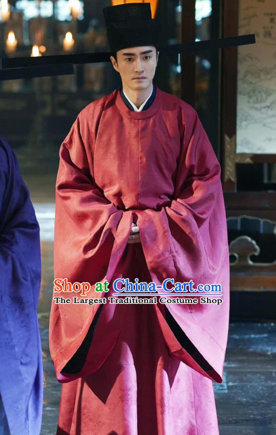 Ancient Chinese Official Historical Garment Song Dynasty Drama Serenade of Peaceful Joy Chancellor Han Qi Costumes Vestment and Hat Complete Set