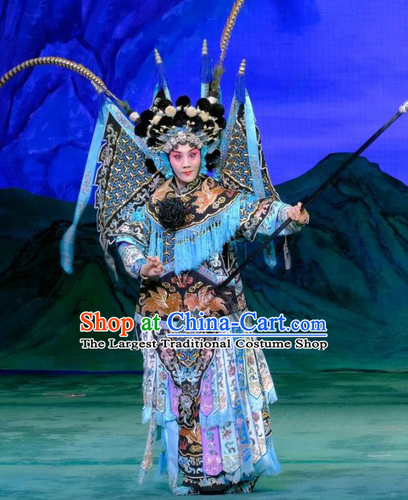 Chinese Traditional Peking Opera Yang Qijie Yangmen Female General Garment Costumes General Kao Armor Suit with Flags Apparels and Headwear