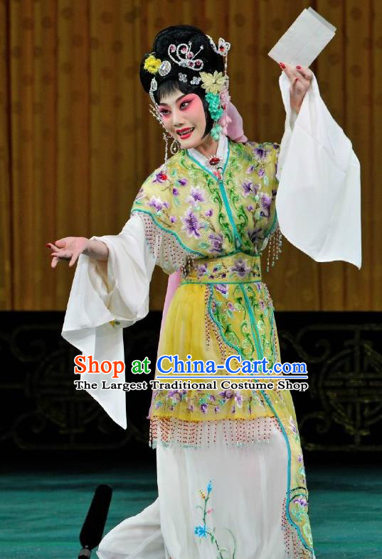 Chinese Traditional Peking Opera Diva Apparels Costumes Matchmaker Rich Lady Yellow Dress Garment and Headpieces