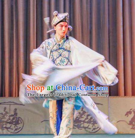 Chinese Peking Opera Wusheng Apparels Costumes San Cha Kou Takefu Martial Men Garment and Headwear