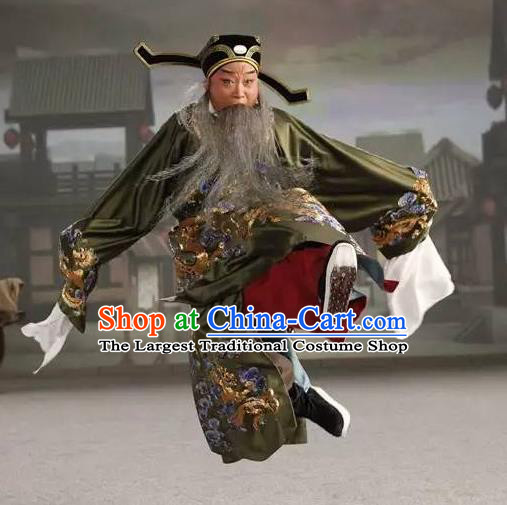 Chinese Peking Opera Elderly Male Costumes In Pursuit of The General Apparels Lao Sheng Chancellor Han Xin Garment and Hat