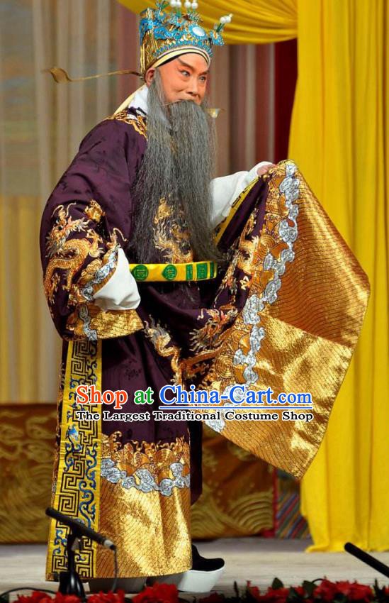 Chinese Peking Opera Chancellor Xiao He Costumes In Pursuit of The General Apparels Lao Sheng Elderly Male Garment Embroidered Robe and Headwear