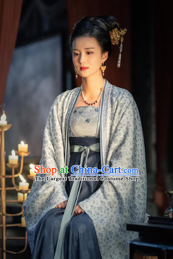 Ancient Chinese Imperial Consort Zhang Historical Garment Song Dynasty Drama Serenade of Peaceful Joy Palace Lady Costumes and Headpiece Complete Set