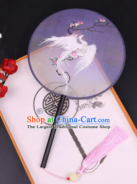 Chinese Traditional Embroidered White Peacock Mangnolia Palace Fans Handmade Classical Dance Ebony Round Fan for Women