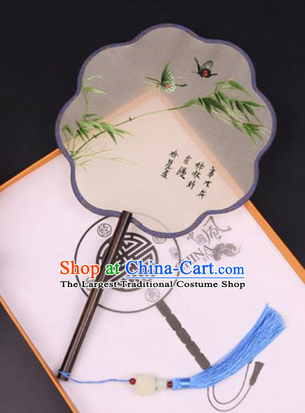 Chinese Traditional Embroidered Bamboo Butterfly Silk Fans Handmade Classical Dance Ebony Palace Fan for Women