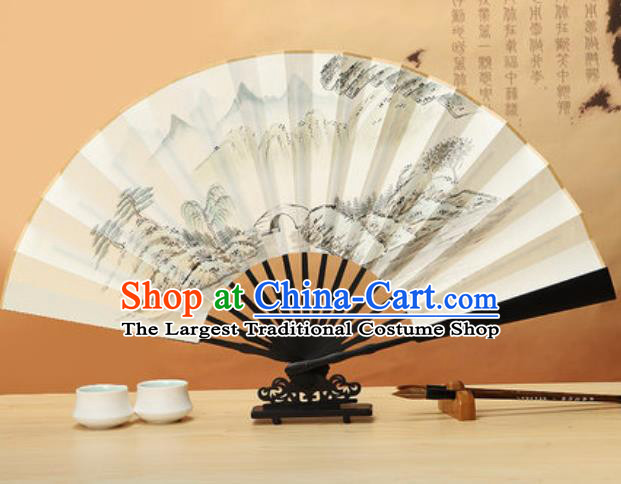 Chinese Traditional Ink Painting Landscape Wenge Fans Handmade Accordion Classical Dance Paper Folding Fan