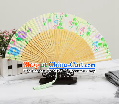 Chinese Traditional Printing Petunia Beige Silk Fan Classical Dance Accordion Fans Folding Fan