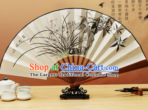 Chinese Traditional Hand Painting Orchids Paper Fan Classical Dance Accordion Fans Folding Fan