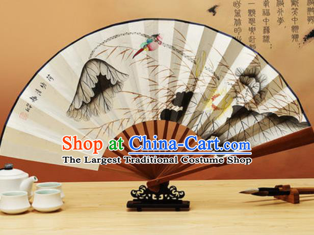 Chinese Traditional Hand Painting Lotus Paper Fan Classical Dance Accordion Fans Folding Fan