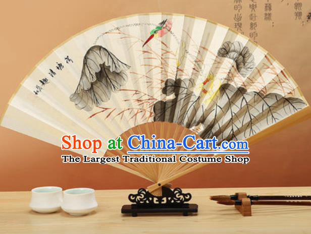 Chinese Hand Painting Lotus Paper Fan Traditional Classical Dance Accordion Fans Folding Fan