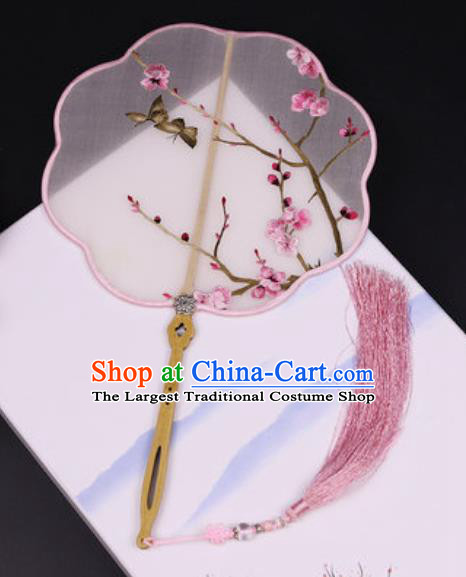 Handmade Chinese Embroidered Pink Plum Silk Fans Traditional Classical Dance Palace Fan for Women