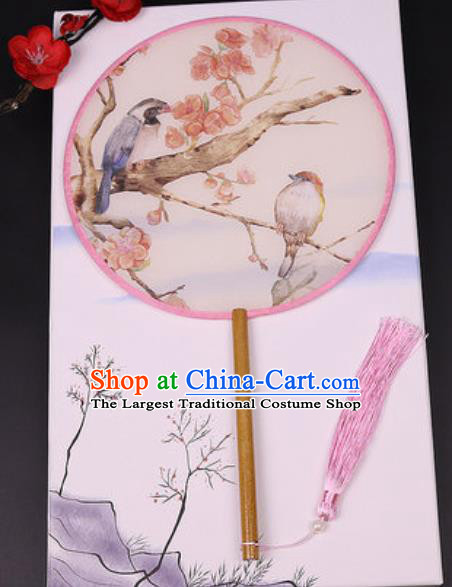 Handmade Chinese Printing Flowers Birds Silk Fans Traditional Classical Dance Palace Fan for Women