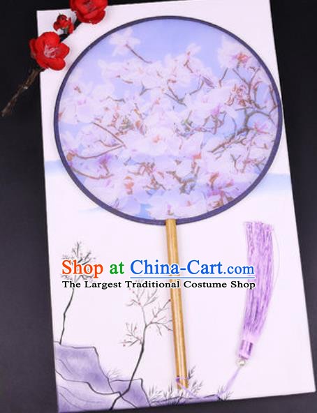 Handmade Chinese Printing Mangnolia Blue Silk Fans Traditional Classical Dance Palace Fan for Women