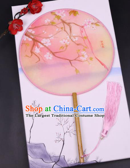 Handmade Chinese Printing Plum Pink Silk Fans Traditional Classical Dance Palace Fan for Women