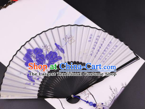 Chinese Traditional Painting Lotus Silk Fan Classical Dance Accordion Bamboo Fans Folding Fan