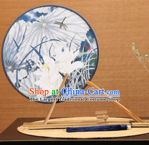 Handmade Chinese Printing Lotus Dragonfly Round Fans Traditional Classical Dance Red Beech Palace Fan for Women