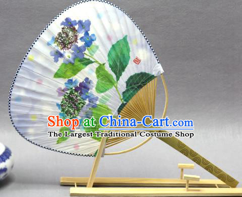 Handmade Chinese Printing Blue Flowers Paper Fans Traditional Classical Dance Palace Fan for Women